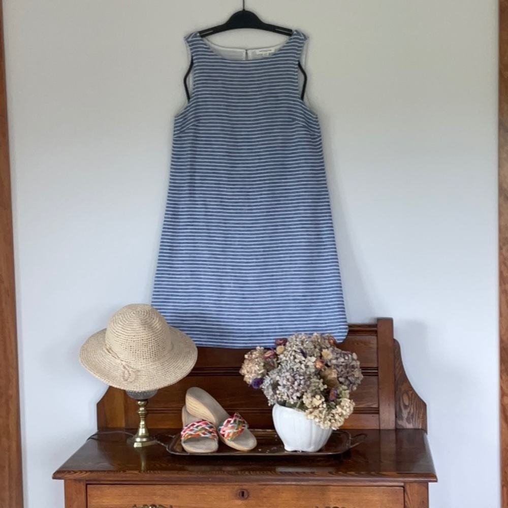 "Alina" Navy/White stripe Beach Lunch Lounge Shift